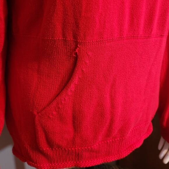 Liz Claiborne Red Sweater Sz Large Shoulder Zipper Kangaroo Pockets Dopamine - Picture 4 of 9